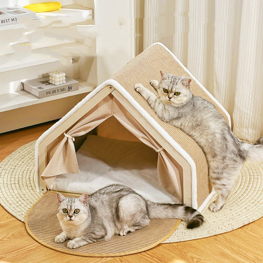 Ravinu 2-in-1 Wooden Cat Scratching House with Scratch Pads™