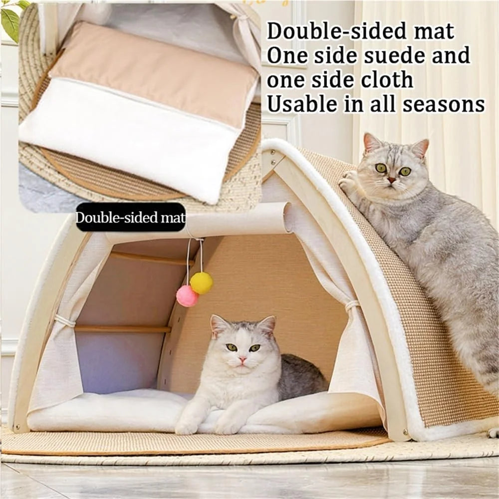 Ravinu 2-in-1 Wooden Cat Scratching House with Scratch Pads™